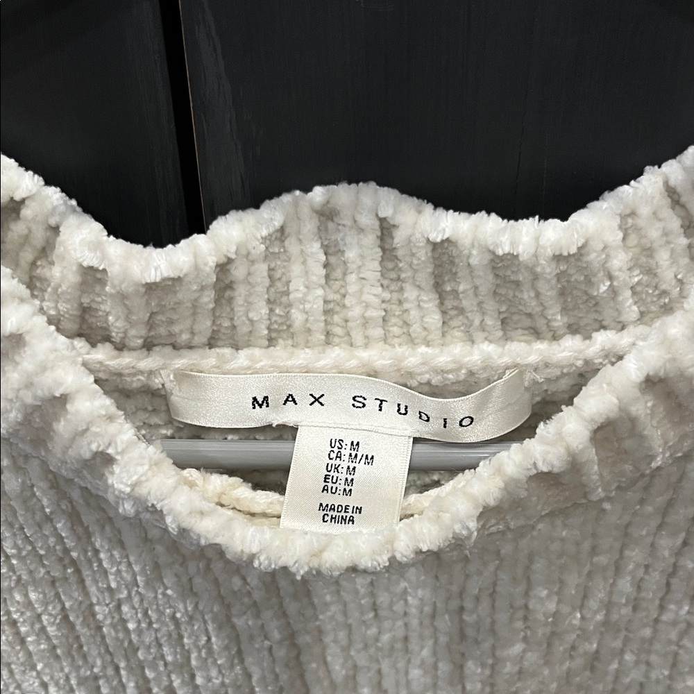 Max Studio Cream Ribbed Crew Neck Sweater - Picture 2 of 3